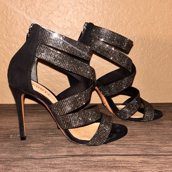 Schultz crystal wrap black suede heels - Picture 6 of 10